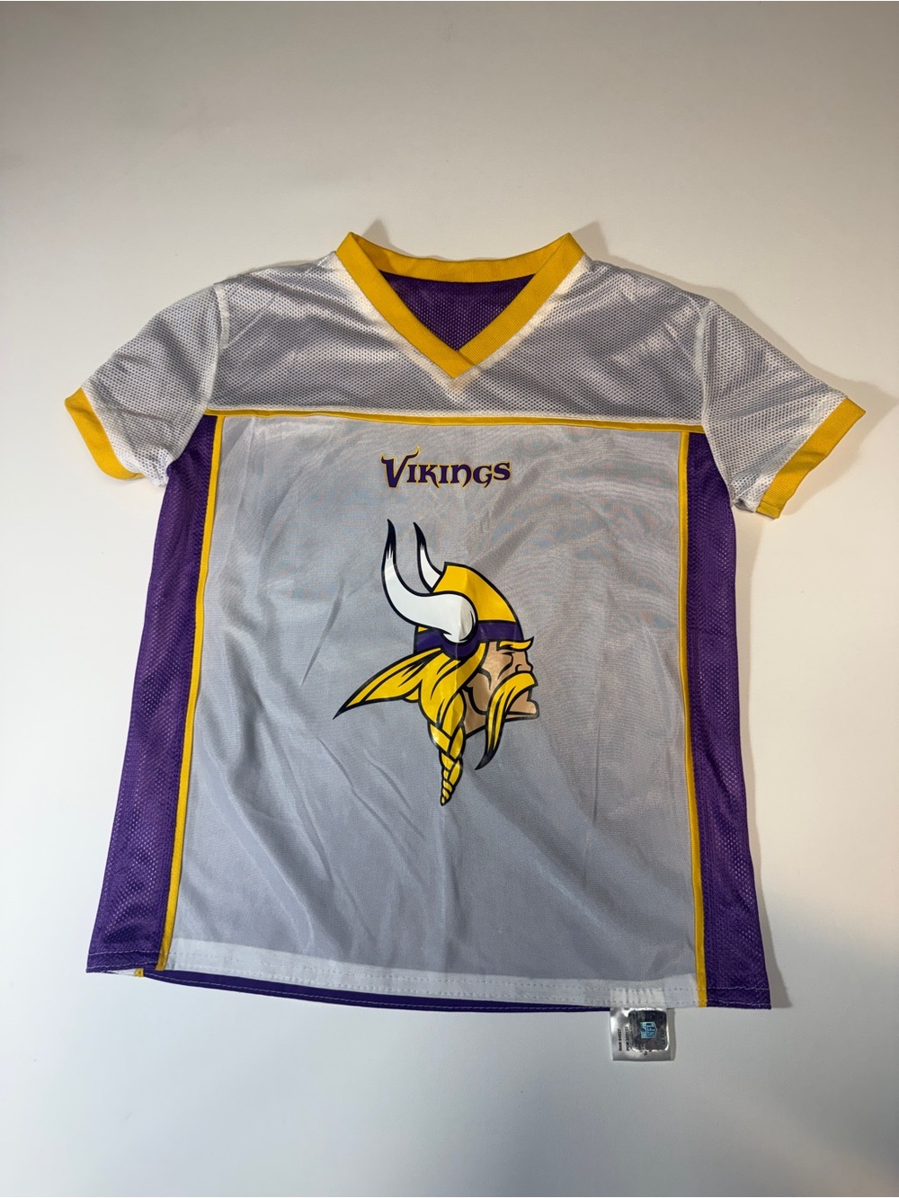 Kids Vikings Football Mesh Jersey Top - White, Purple & Gold